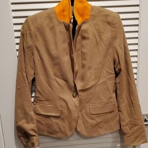 Tan Jacket with Orange Collar